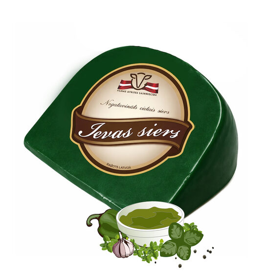 Ievas siers gabaliņš vaskā ar pesto