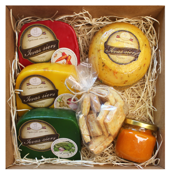 Ievas siers mazais dāvanu komplekts ar ievārījumu un siera cepumiem